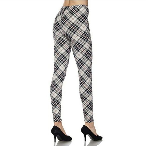 White/Black Angeled Plaid Leggings - Picture 7 of 15